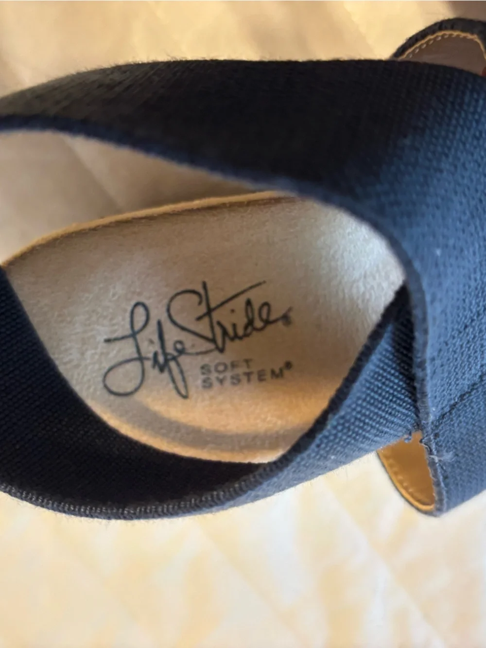 Life Stride Sandals Women Sz 9 Soft‎ Flex System Cork Wedge Heel Blue Strappy